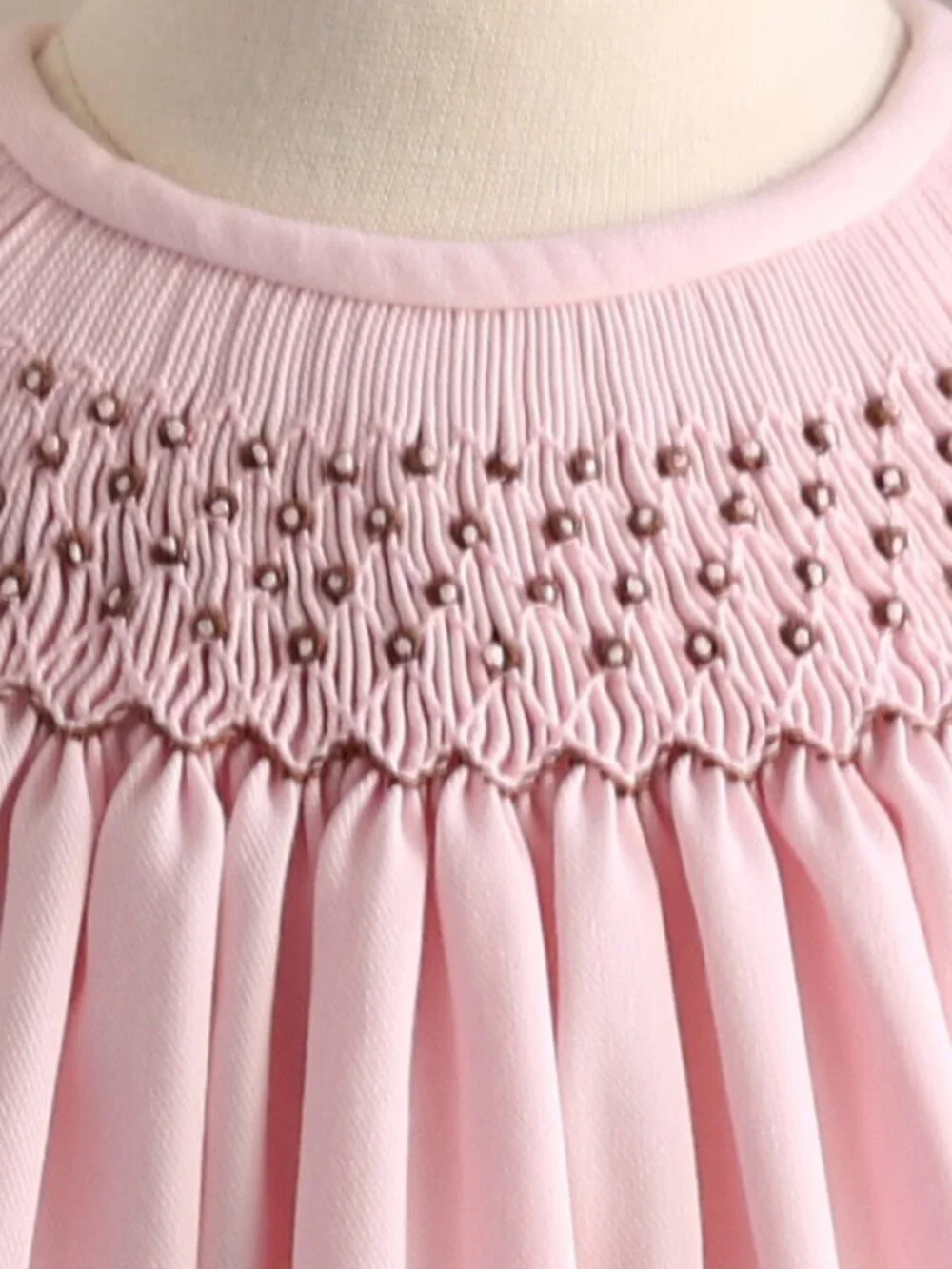Pink Smocked Bishop Dress Luli & Me Satin Ribbon Bow Shoulders  12M Like New